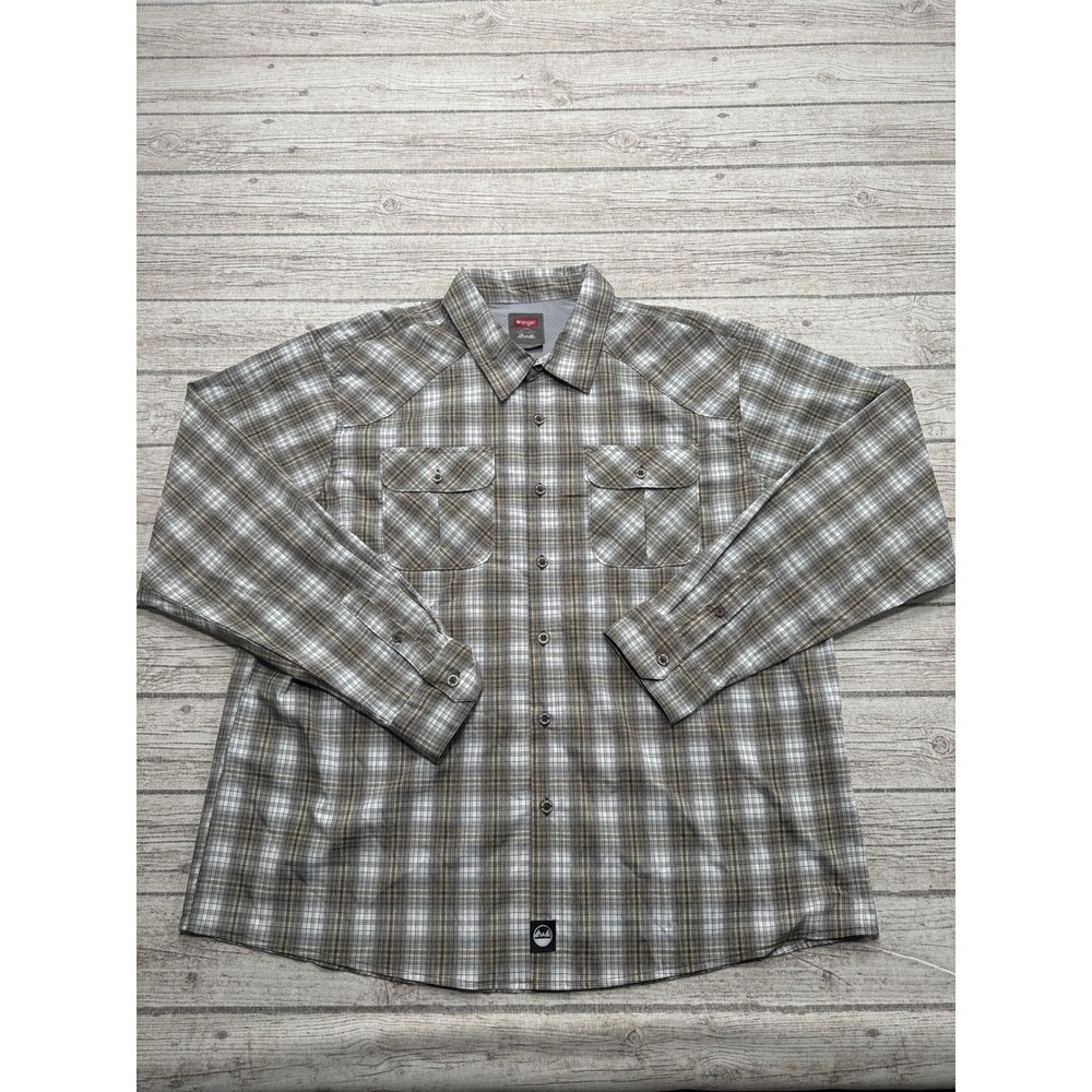 Wrangler Shirt Men's XL Brown Plaid Long Sleeve Button Down Regular Fit Outdoor